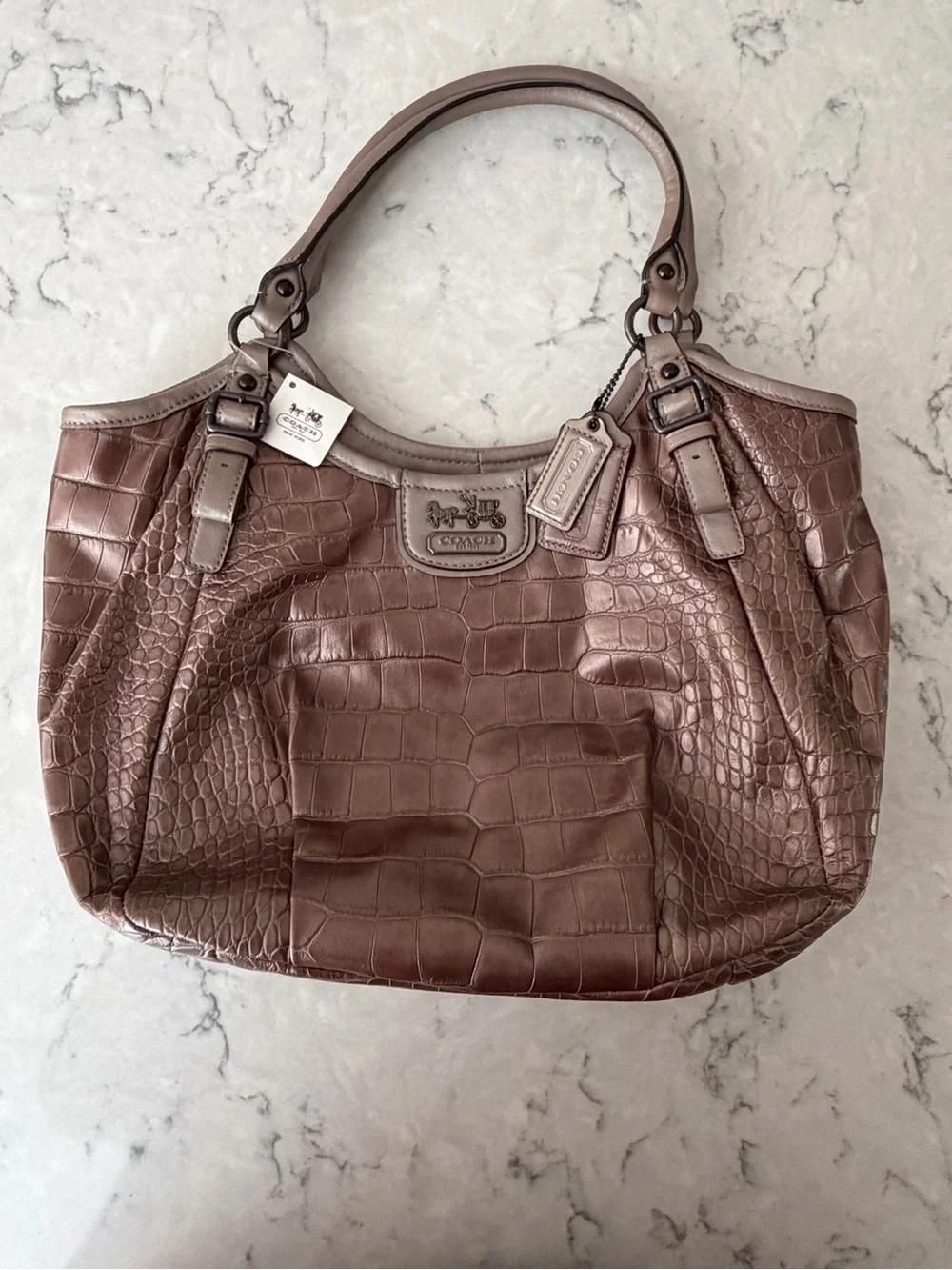 Coach Metallic Bronze Croc-Embossed Shoulder Tote with Matching Wallets